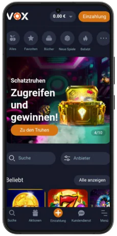 vox casino login menu