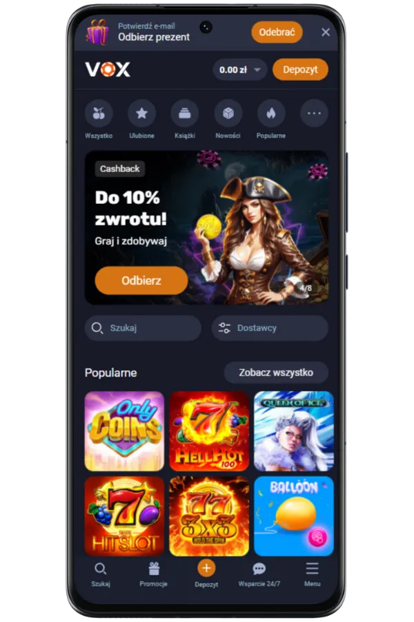 Ekran główny Vox Kasyno
